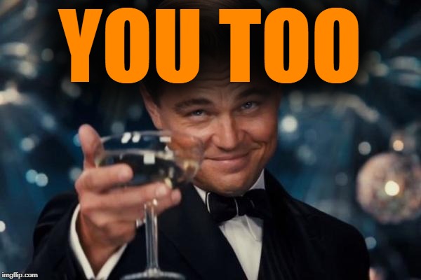 Leonardo Dicaprio Cheers Meme | YOU TOO | image tagged in memes,leonardo dicaprio cheers | made w/ Imgflip meme maker