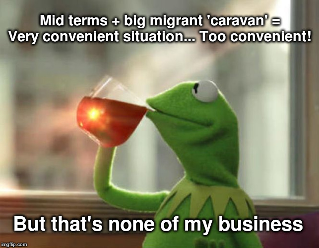 You are being fooled | Mid terms + big migrant 'caravan' = Very convenient situation... Too convenient! But that's none of my business | image tagged in memes,but thats none of my business neutral,illegal immigration,migrant caravan,trump | made w/ Imgflip meme maker