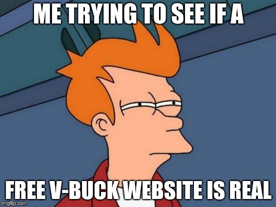 Futurama Fry Meme | ME TRYING TO SEE IF A; FREE V-BUCK WEBSITE IS REAL | image tagged in memes,futurama fry | made w/ Imgflip meme maker