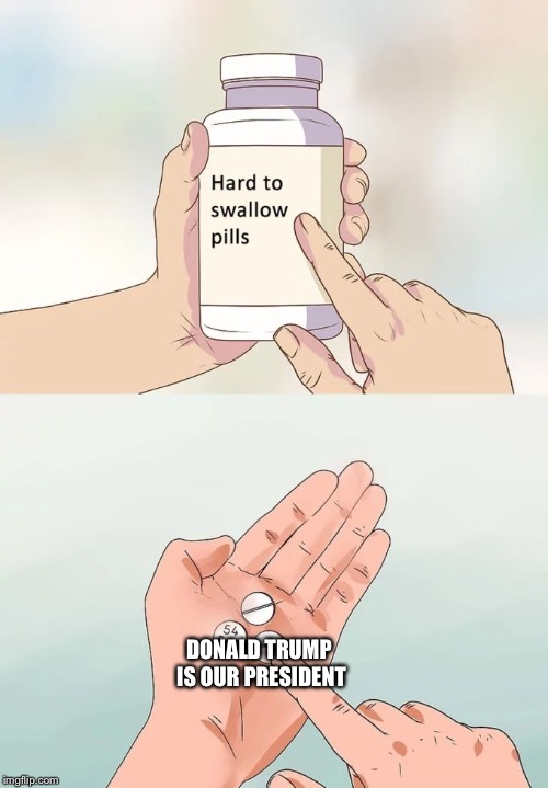 Hard To Swallow Pills Meme | DONALD TRUMP IS OUR PRESIDENT | image tagged in memes,hard to swallow pills | made w/ Imgflip meme maker