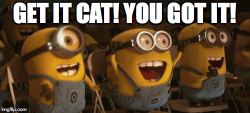 Cheering Minions | GET IT CAT! YOU GOT IT! | image tagged in cheering minions | made w/ Imgflip meme maker