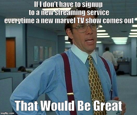 That Would Be Great | If I don't have to signup to a new streaming service everytime a new marvel TV show comes out; That Would Be Great | image tagged in memes,that would be great,marvel,tvshows | made w/ Imgflip meme maker