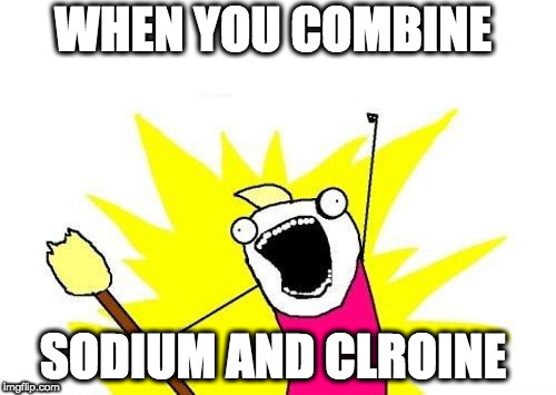 X All The Y | WHEN YOU COMBINE; SODIUM AND CLROINE | image tagged in memes,x all the y | made w/ Imgflip meme maker