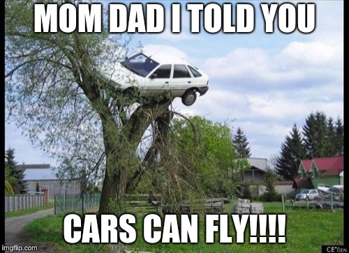 Secure Parking | MOM DAD I TOLD YOU; CARS CAN FLY!!!! | image tagged in memes,secure parking | made w/ Imgflip meme maker