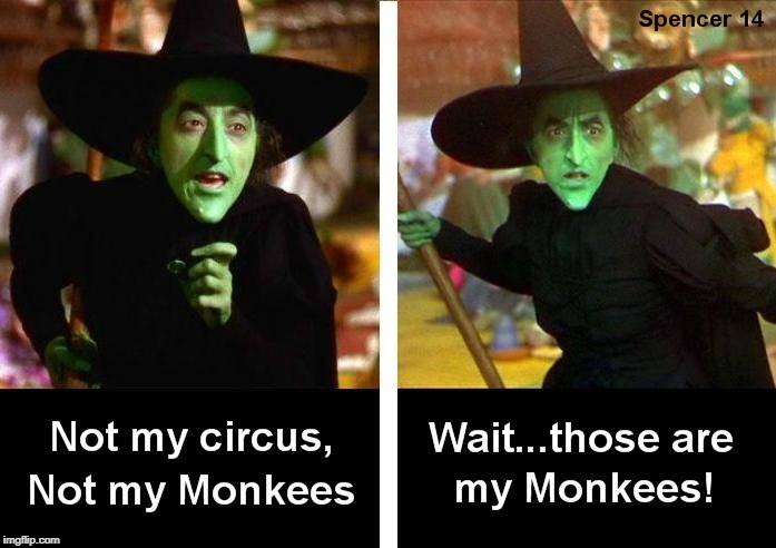 image tagged in wizard of oz,wicked witch,monkeys,not my circus,sudden realization | made w/ Imgflip meme maker
