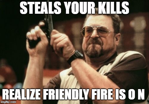 Am I The Only One Around Here | STEALS YOUR KILLS; REALIZE FRIENDLY FIRE IS O N | image tagged in memes,am i the only one around here | made w/ Imgflip meme maker