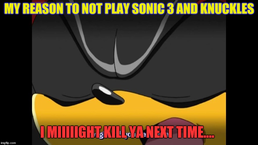 cut the 'AND KNUCKLES' | MY REASON TO NOT PLAY SONIC 3 AND KNUCKLES; I MIIIIIGHT KILL YA NEXT TIME.... | image tagged in shadow the hedgehog might kill you next time | made w/ Imgflip meme maker