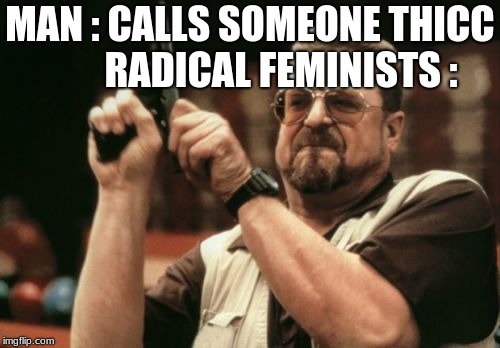 Am I The Only One Around Here | MAN : CALLS SOMEONE THICC       
RADICAL FEMINISTS : | image tagged in memes,am i the only one around here | made w/ Imgflip meme maker
