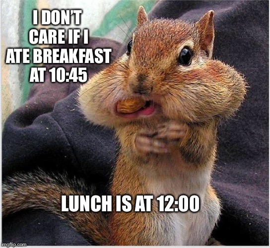 diet | I DON’T CARE IF I ATE BREAKFAST AT 10:45; LUNCH IS AT 12:00 | image tagged in diet | made w/ Imgflip meme maker