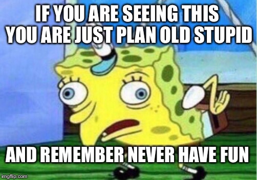 Mocking Spongebob Meme | IF YOU ARE SEEING THIS YOU ARE JUST PLAN OLD STUPID; AND REMEMBER NEVER HAVE FUN | image tagged in memes,mocking spongebob | made w/ Imgflip meme maker