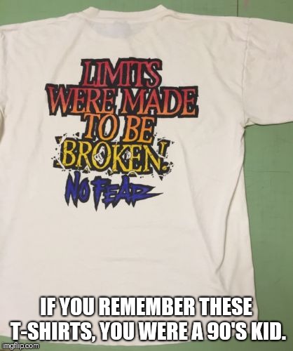 No Fear 1990's T-Shirt  | IF YOU REMEMBER THESE T-SHIRTS, YOU WERE A 90'S KID. | image tagged in no fear,1990's,t-shirt,style | made w/ Imgflip meme maker