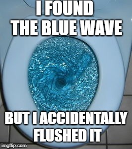 Blue Wave | I FOUND THE BLUE WAVE; BUT I ACCIDENTALLY FLUSHED IT | image tagged in blue wave | made w/ Imgflip meme maker