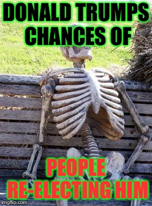 Waiting Skeleton | DONALD TRUMPS CHANCES OF; PEOPLE RE-ELECTING HIM | image tagged in memes,waiting skeleton | made w/ Imgflip meme maker