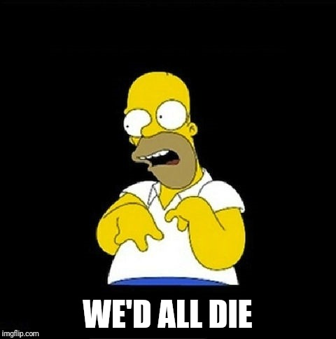 Homer Simpson Retarded | WE'D ALL DIE | image tagged in homer simpson retarded | made w/ Imgflip meme maker