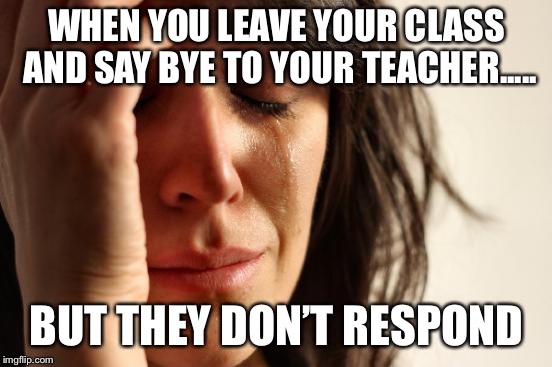 First World Problems Meme | WHEN YOU LEAVE YOUR CLASS AND SAY BYE TO YOUR TEACHER..... BUT THEY DON’T RESPOND | image tagged in memes,first world problems | made w/ Imgflip meme maker