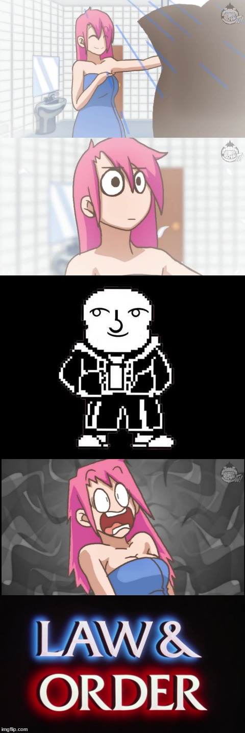 LAL and MOAR | image tagged in scared pink haired girl,law and order,sans,lenny face | made w/ Imgflip meme maker