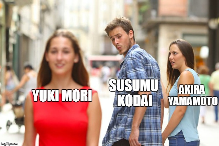Distracted Boyfriend | AKIRA YAMAMOTO; SUSUMU KODAI; YUKI MORI | image tagged in memes,distracted boyfriend,space battleship yamato,star blazers | made w/ Imgflip meme maker