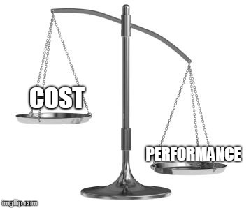 scales of justice | COST; PERFORMANCE | image tagged in scales of justice | made w/ Imgflip meme maker
