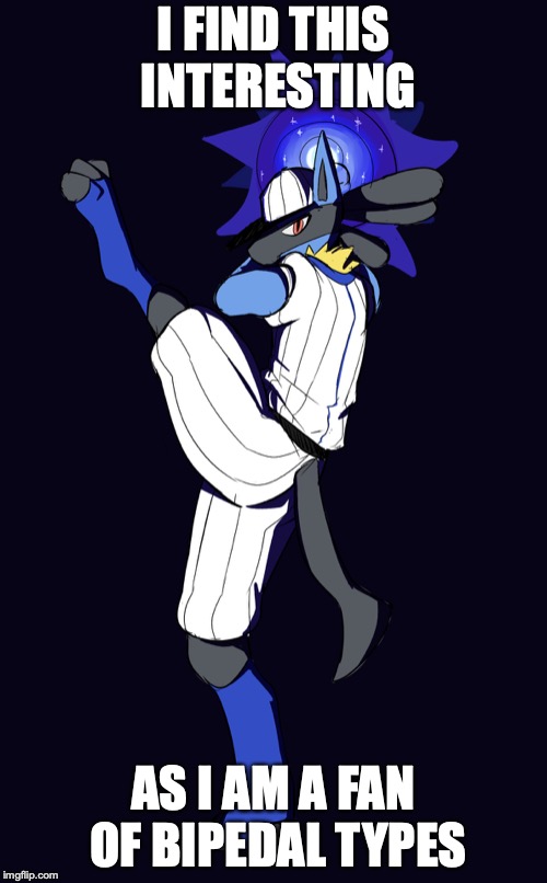 Lucario Up as a Pitcher | I FIND THIS INTERESTING; AS I AM A FAN OF BIPEDAL TYPES | image tagged in pitcher,baseball,lucario,pokemon,memes | made w/ Imgflip meme maker