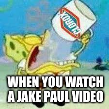 Spongebob Clorox  | WHEN YOU WATCH A JAKE PAUL VIDEO | image tagged in spongebob clorox | made w/ Imgflip meme maker