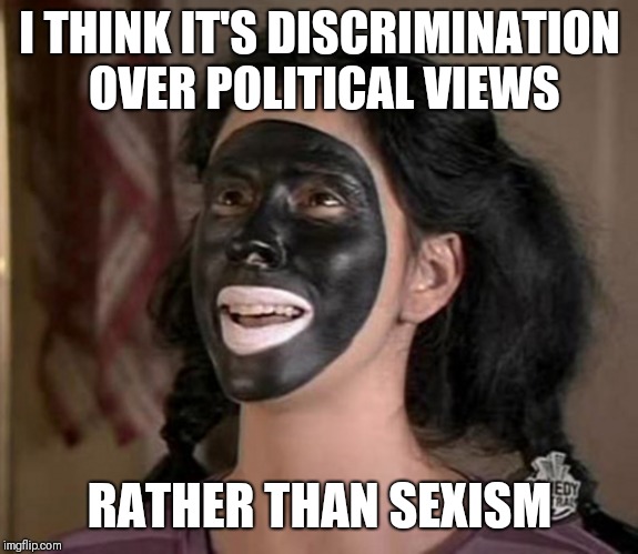I THINK IT'S DISCRIMINATION OVER POLITICAL VIEWS RATHER THAN SEXISM | made w/ Imgflip meme maker