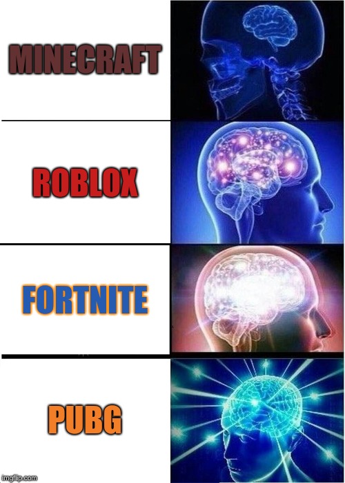 Expanding Brain | MINECRAFT; ROBLOX; FORTNITE; PUBG | image tagged in memes,expanding brain | made w/ Imgflip meme maker