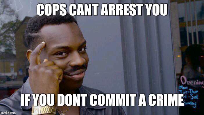 Roll Safe Think About It Meme | COPS CANT ARREST YOU; IF YOU DONT COMMIT A CRIME | image tagged in memes,roll safe think about it | made w/ Imgflip meme maker