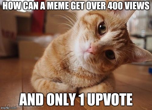 Curious Question Cat | HOW CAN A MEME GET OVER 400 VIEWS; AND ONLY 1 UPVOTE | image tagged in curious question cat | made w/ Imgflip meme maker