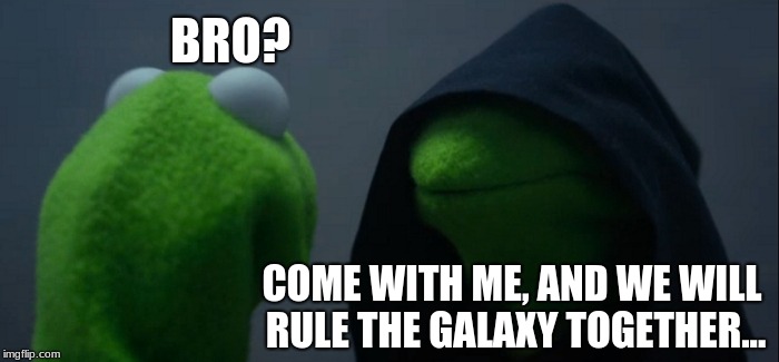 Evil Kermit | BRO? COME WITH ME, AND WE WILL RULE THE GALAXY TOGETHER... | image tagged in memes,evil kermit | made w/ Imgflip meme maker
