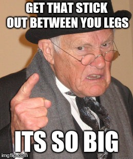 sticks | GET THAT STICK OUT BETWEEN YOU LEGS; ITS SO BIG | image tagged in bad luck brian | made w/ Imgflip meme maker