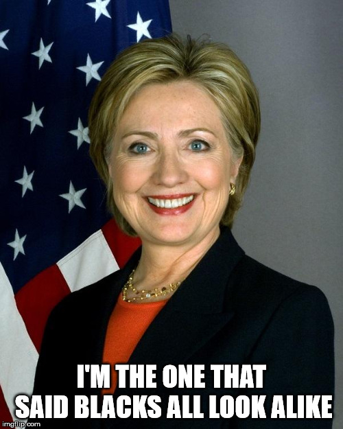 Hillary Clinton Meme | I'M THE ONE THAT SAID BLACKS ALL LOOK ALIKE | image tagged in memes,hillary clinton | made w/ Imgflip meme maker