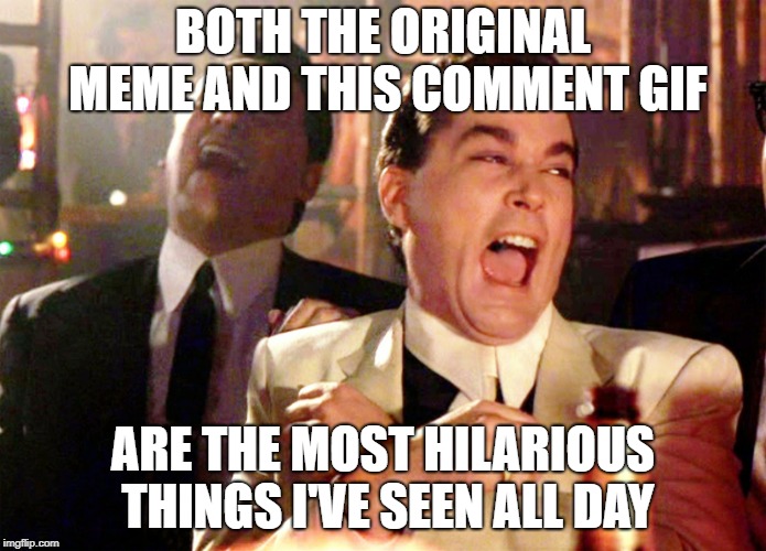 Good Fellas Hilarious Meme | BOTH THE ORIGINAL MEME AND THIS COMMENT GIF ARE THE MOST HILARIOUS THINGS I'VE SEEN ALL DAY | image tagged in memes,good fellas hilarious | made w/ Imgflip meme maker