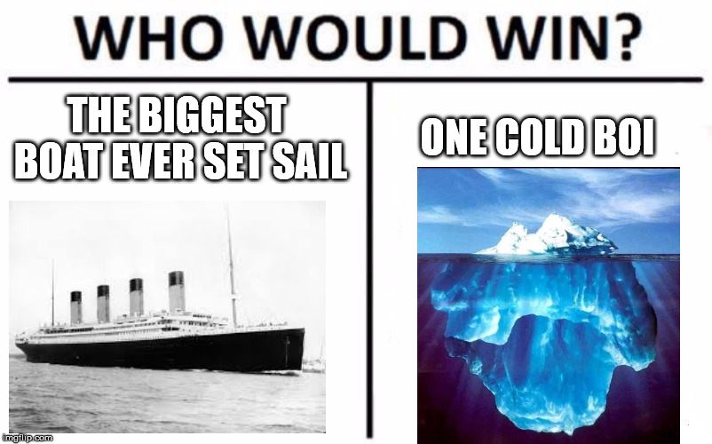 Who Would Win? | ONE COLD BOI; THE BIGGEST BOAT EVER SET SAIL | image tagged in memes,who would win | made w/ Imgflip meme maker