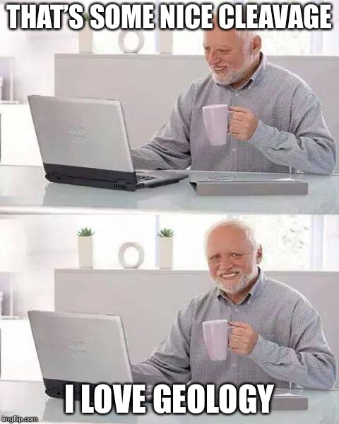 Hide the Pain Harold | THAT’S SOME NICE CLEAVAGE; I LOVE GEOLOGY | image tagged in memes,hide the pain harold | made w/ Imgflip meme maker