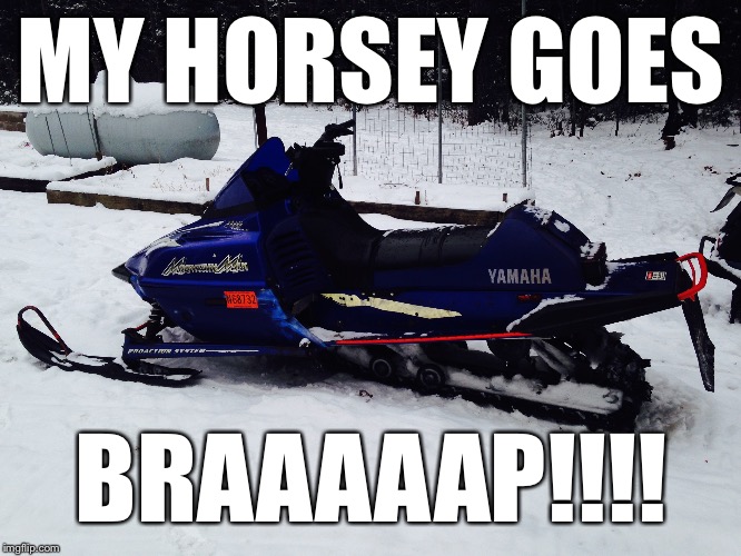 MY HORSEY GOES; BRAAAAAP!!!! | image tagged in memes,snowmobile | made w/ Imgflip meme maker