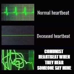 heartbeat rate | COMUNIST HEARTBEAT WHEN THEY HEAR SOMEONE SAY MINE | image tagged in heartbeat rate | made w/ Imgflip meme maker