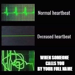 heartbeat rate | WHEN SOMEONE CALLS YOU BY YOUR FULL NAME | image tagged in heartbeat rate | made w/ Imgflip meme maker