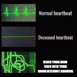heartbeat rate | WHEN YOUR MOM GOES INTO YOUR ROOM WITHOUT KNOKING | image tagged in heartbeat rate | made w/ Imgflip meme maker