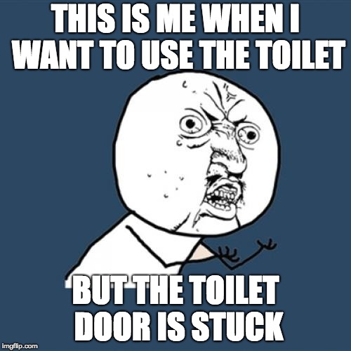 Y U No | THIS IS ME WHEN I WANT TO USE THE TOILET; BUT THE TOILET DOOR IS STUCK | image tagged in memes,y u no | made w/ Imgflip meme maker