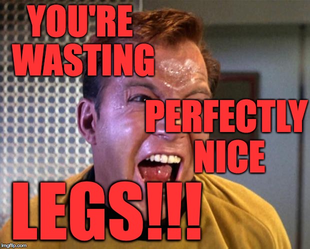 Captain Kirk Screaming | YOU'RE WASTING LEGS!!! PERFECTLY NICE | image tagged in captain kirk screaming | made w/ Imgflip meme maker