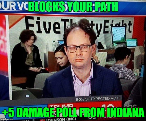 Nate Silver Level 7 Pollster  | BLOCKS YOUR PATH; +5 DAMAGE POLL FROM INDIANA | image tagged in nate silver,polls,politics | made w/ Imgflip meme maker