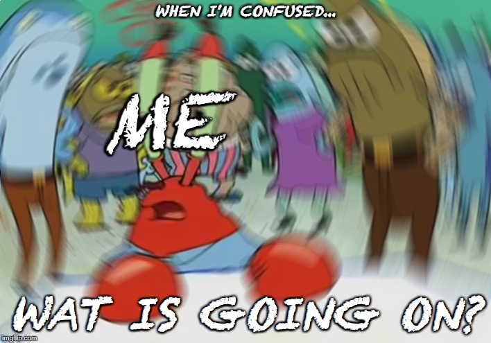 Mr Krabs Blur Meme Meme | WHEN I'M CONFUSED... ME; WAT IS GOING ON? | image tagged in memes,mr krabs blur meme | made w/ Imgflip meme maker