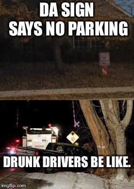 DA SIGN SAYS NO PARKING; DRUNK DRIVERS BE LIKE. | image tagged in driving,bad drivers | made w/ Imgflip meme maker