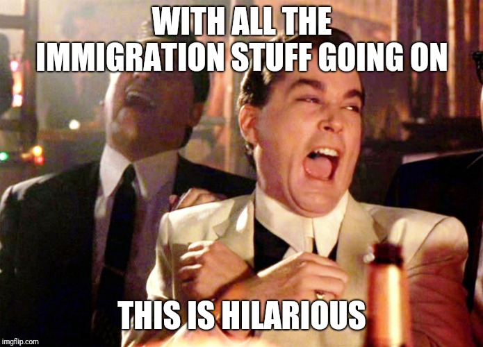 Good Fellas Hilarious Meme | WITH ALL THE IMMIGRATION STUFF GOING ON THIS IS HILARIOUS | image tagged in memes,good fellas hilarious | made w/ Imgflip meme maker