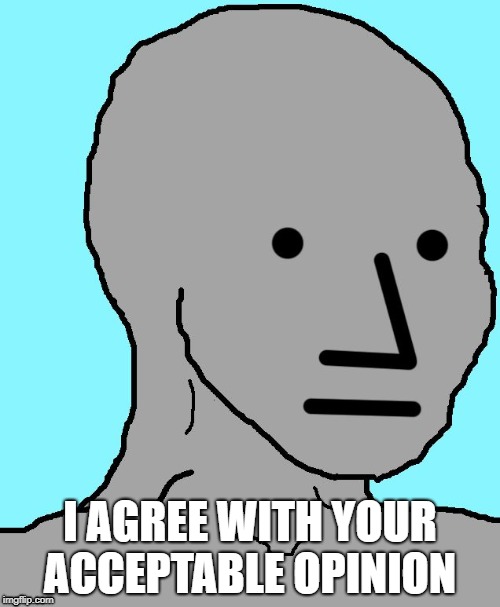 NPC Meme | I AGREE WITH YOUR ACCEPTABLE OPINION | image tagged in npc | made w/ Imgflip meme maker