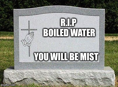 Work headstone | R.I.P BOILED WATER; YOU WILL BE MIST | image tagged in work headstone | made w/ Imgflip meme maker