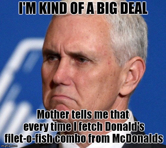 I'm Good Enough, I'm Smart Enough And Doggone It, People Like Me! | I'M KIND OF A BIG DEAL; Mother tells me that every time I fetch Donald's filet-o-fish combo from McDonalds | image tagged in mike pence,donald trump | made w/ Imgflip meme maker