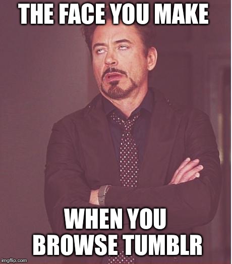 Face You Make Robert Downey Jr | THE FACE YOU MAKE; WHEN YOU BROWSE TUMBLR | image tagged in memes,face you make robert downey jr | made w/ Imgflip meme maker