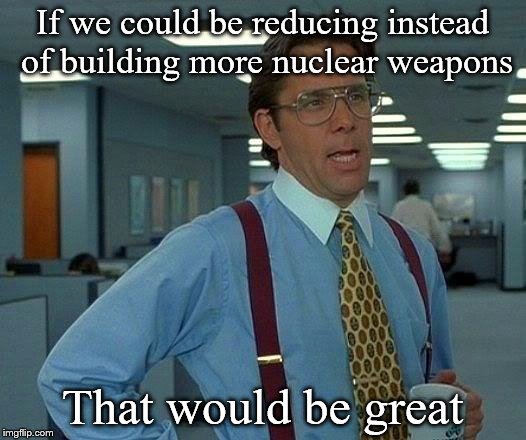 I am SALT and I approve of this message | If we could be reducing instead of building more nuclear weapons; That would be great | image tagged in memes,that would be great,nuclear war,salt,foreign policy,apocalypse | made w/ Imgflip meme maker