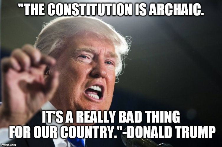 donald trump | "THE CONSTITUTION IS ARCHAIC. IT'S A REALLY BAD THING FOR OUR COUNTRY."-DONALD TRUMP | image tagged in donald trump | made w/ Imgflip meme maker